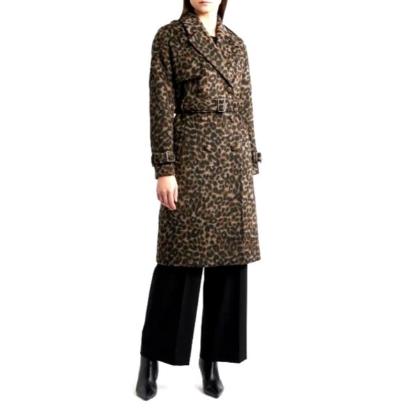 Elie Tahari Jackets & Blazers - Elie Tahari $695 Animal Print Leopard Wool Blend Trench Car Coat Medium NWT